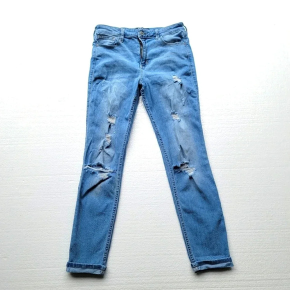 Hollister Distressed Blue High Rise Super Skinny Stretch Jeans 7R w.28 l.26 - Picture 1 of 10